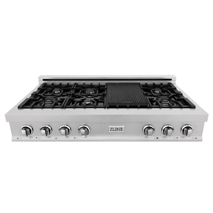 ZLINE 48 in. Porcelain Gas Rangetop in DuraSnow® Stainless Steel with 7 Gas Burners and Griddle (RTS-48)