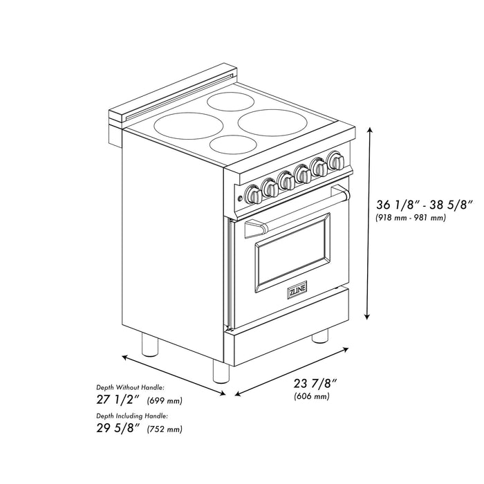 ZLINE 24 in. 2.8 cu. ft. Legacy Induction Range with 4 Element Cooktop and Electric Convection Oven in Stainless Steel (RAIND-24)