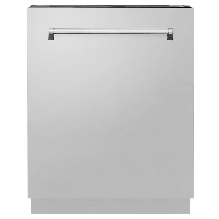 ZLINE Kitchen Package with Refrigeration, 36 in. Stainless Steel Gas Range, 36 in. Range Hood, Microwave Drawer, 24 in. Tall Tub Dishwasher and Wine Cooler (6KPR-SGRRH36-MWDWV-RWV)