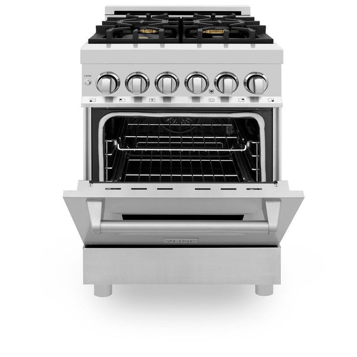 ZLINE 24 in. 2.8 cu. ft. Legacy Dual Fuel Range with Gas Cooktop and Electric Convection Oven in Stainless Steel with 4 Brass Burners (RA-BR-24)