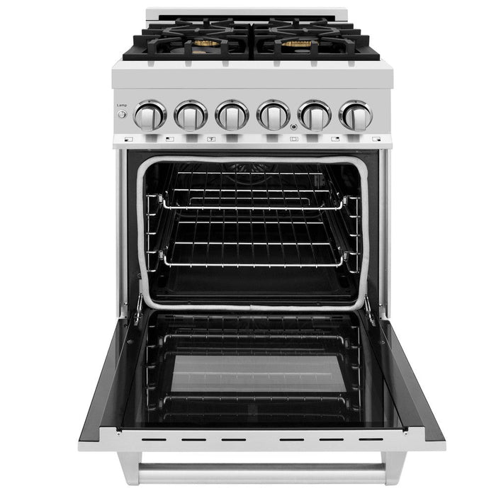 ZLINE 24 in. 2.8 cu. ft. Legacy Dual Fuel Range with Gas Cooktop and Electric Convection Oven in Stainless Steel with 4 Brass Burners (RA-BR-24)