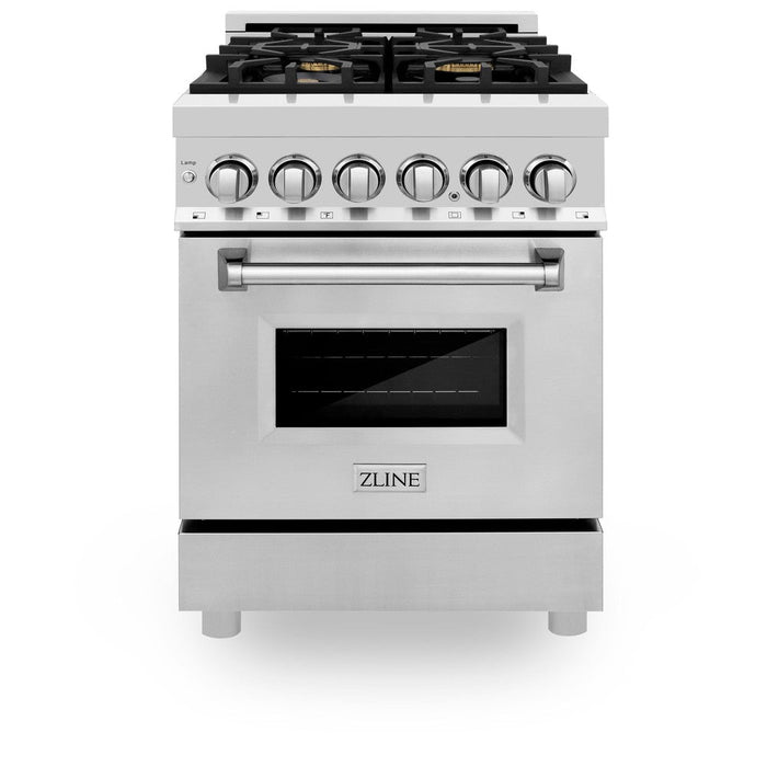 ZLINE 24 in. 2.8 cu. ft. Legacy Dual Fuel Range with Gas Cooktop and Electric Convection Oven in Stainless Steel with 4 Brass Burners (RA-BR-24)