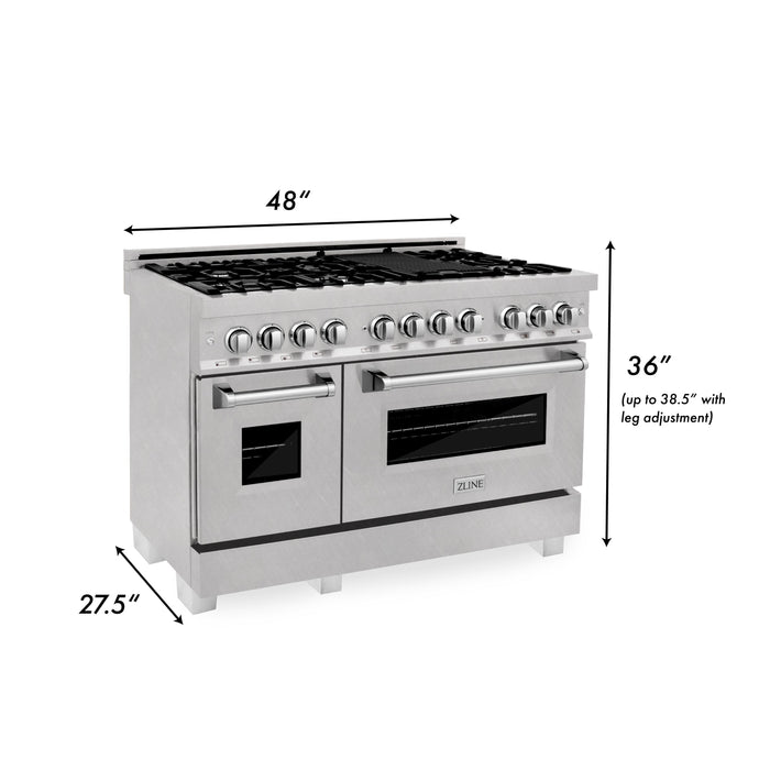 ZLINE 48 in. Kitchen Package with DuraSnow® Stainless Dual Fuel Range, Ducted Vent Range Hood and Tall Tub Dishwasher (3KP-RASRH48-DWV)