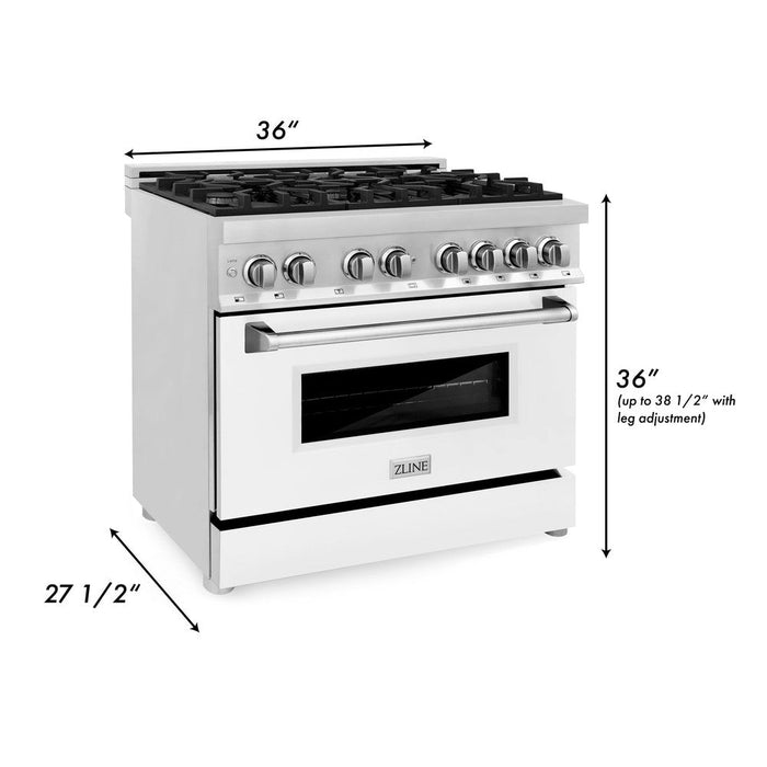 ZLINE 36 in. 4.6 cu. ft. Legacy Dual Fuel Range with 6 Burner Gas Cooktop and Electric Convection Oven in Stainless Steel and White Matte Door (RA-WM-36)