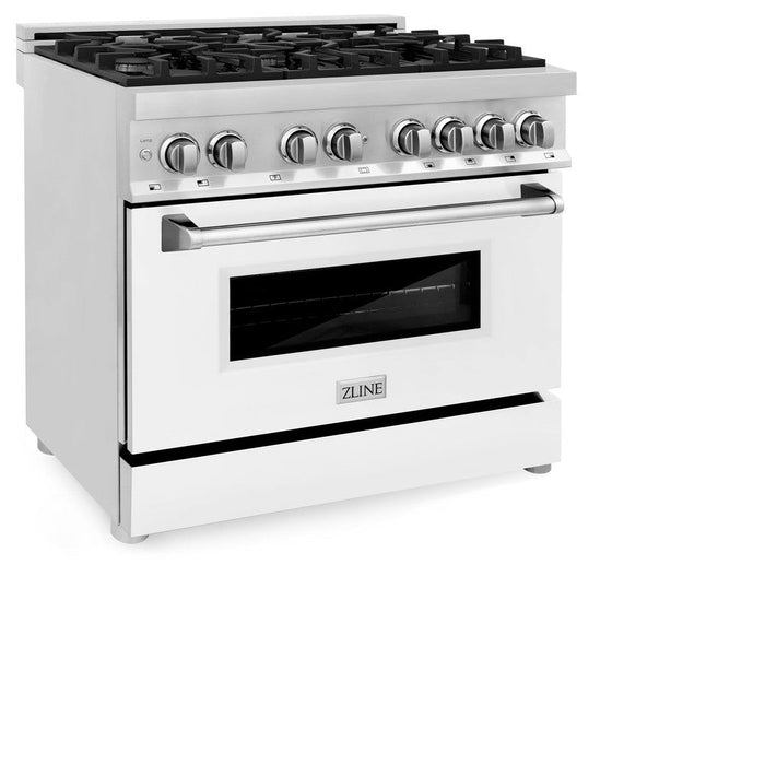 ZLINE 36 in. 4.6 cu. ft. Legacy Dual Fuel Range with 6 Burner Gas Cooktop and Electric Convection Oven in Stainless Steel and White Matte Door (RA-WM-36)