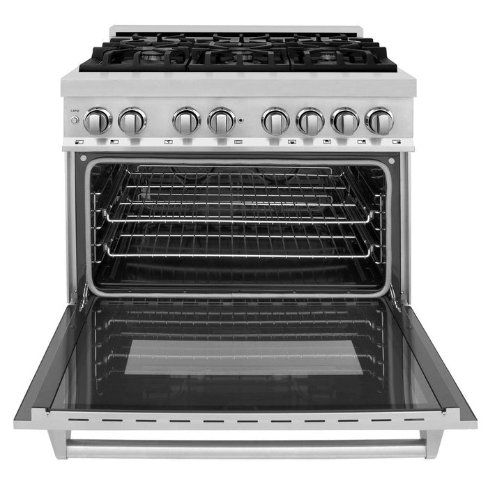 ZLINE 36 in. Kitchen Package with Stainless Steel Dual Fuel Range and Convertible Vent Range Hood (2KP-RARH36)