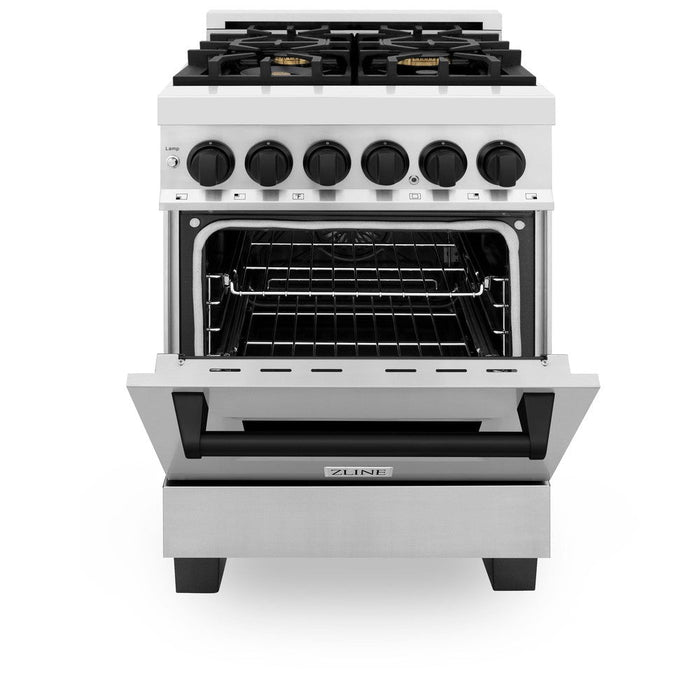 ZLINE Autograph Edition 24 in. 2.8 cu. ft. Legacy Dual Fuel Range with 4 Burner Gas Cooktop and Electric Convection Oven in Stainless Steel and Matte Black Accents (RAZ-24-MB)