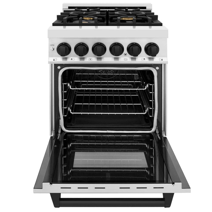 ZLINE Autograph Edition 24 in. 2.8 cu. ft. Legacy Dual Fuel Range with 4 Burner Gas Cooktop and Electric Convection Oven in Stainless Steel and Matte Black Accents (RAZ-24-MB)