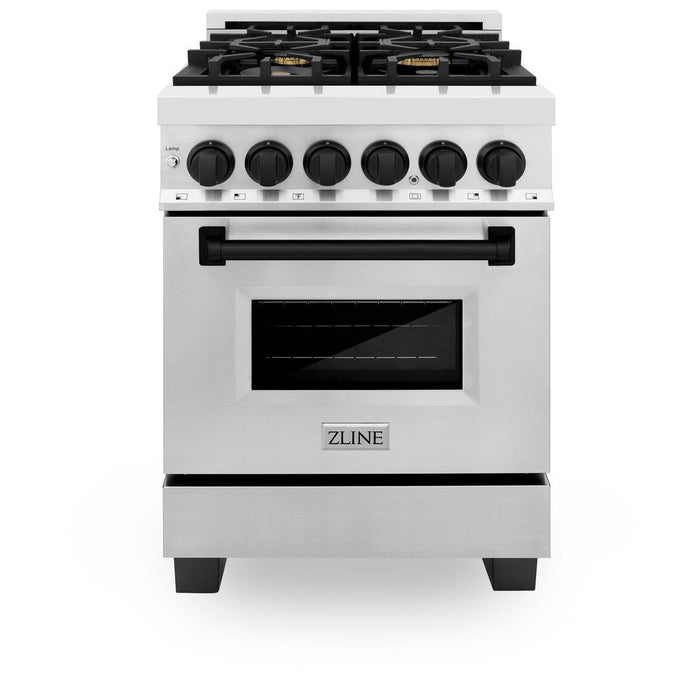 ZLINE Autograph Edition 24 in. 2.8 cu. ft. Legacy Dual Fuel Range with 4 Burner Gas Cooktop and Electric Convection Oven in Stainless Steel and Matte Black Accents (RAZ-24-MB)