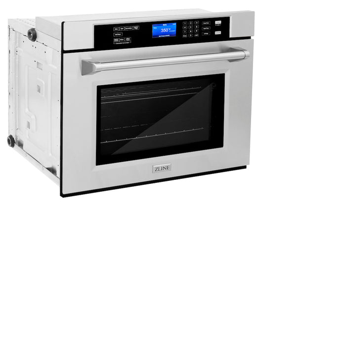 ZLINE Stainless Steel 24 in. Built-in Convection Microwave Oven and 30 in. Single Wall Oven with Self Clean (2KP-MW24-AWS30)