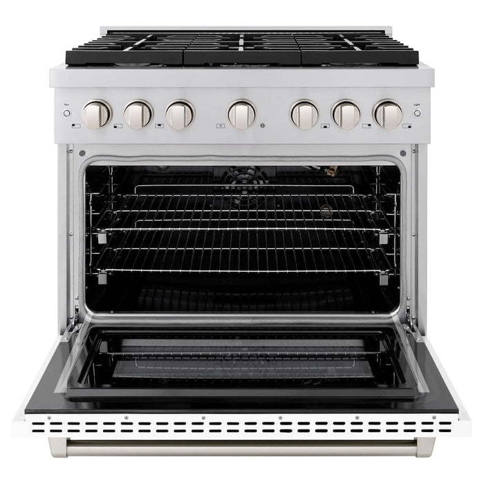 ZLINE 36 in. 5.2 cu. ft. Paramount Gas Range with 6 Burner Cooktop and Convection Gas Oven in Stainless Steel with White Matte Door (SGR-WM-36)