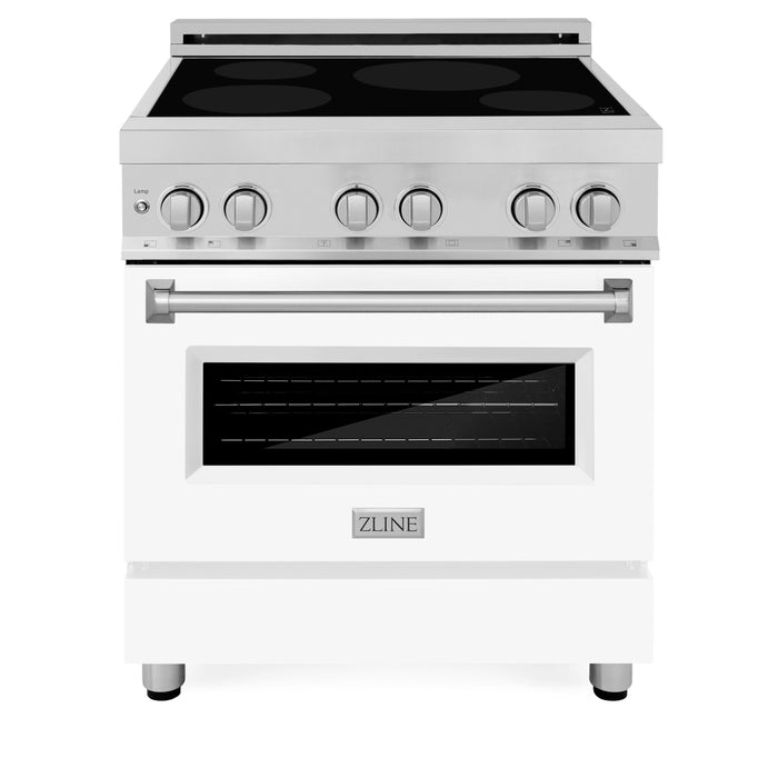 ZLINE 30 in. 4.0 cu. ft. Legacy Induction Range with 4 Element Cooktop and Electric Oven in Stainless Steel and White Matte Door (RAIND-WM-30)