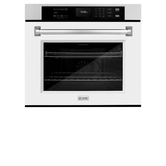 ZLINE 30 in. Professional True Convection Single Wall Oven with Air Fry and Self Clean in Stainless Steel with White Matte Door (WAS-WM-30)