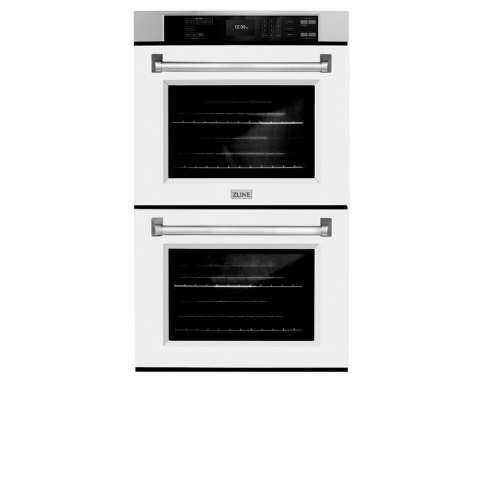 ZLINE 30 in. Professional True Convection Double Wall Oven with Air Fry and Self Clean in Stainless Steel with White Matte Doors (WAD-WM-30)