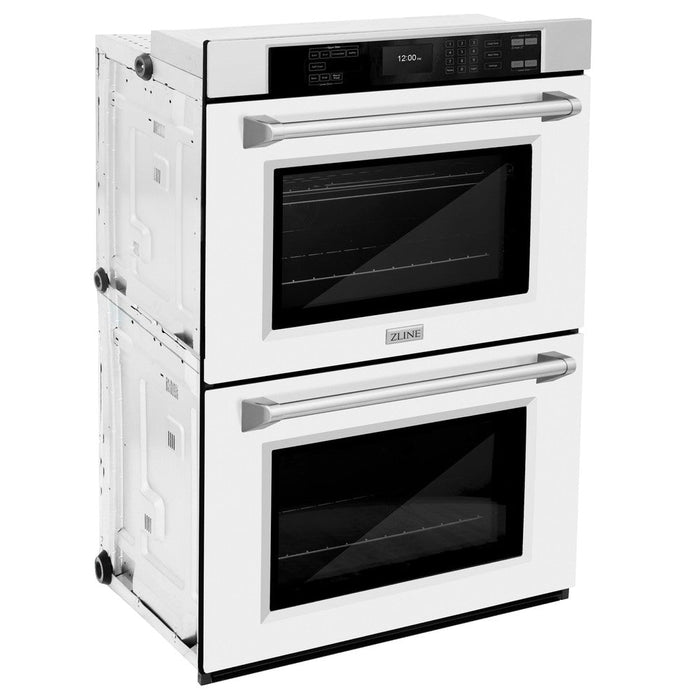 ZLINE 30 in. Professional True Convection Double Wall Oven with Air Fry and Self Clean in Stainless Steel with White Matte Doors (WAD-WM-30)