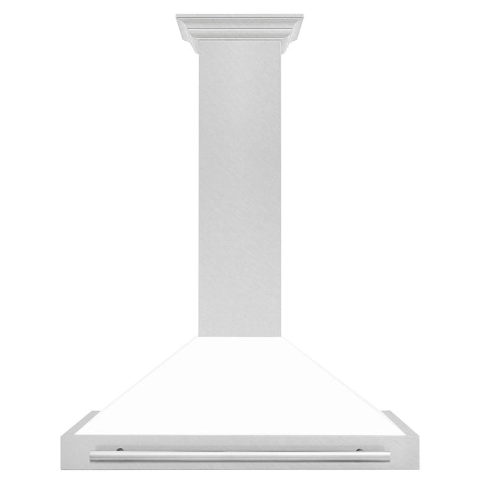 ZLINE Convertible Fingerprint Resistant DuraSnow® Stainless Steel Range Hood with White Matte Shell and Stainless Steel Handle (KB4SNX-WM)