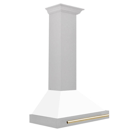 ZLINE Autograph Edition Convertible Fingerprint Resistant DuraSnow® Stainless Steel Range Hood with White Matte Shell and Polished Gold Handle (KB4SNZ-WM-G) Polished Gold, side.