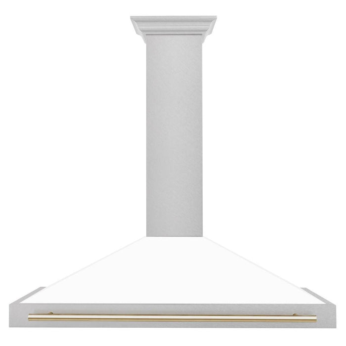 ZLINE Autograph Edition Convertible Fingerprint Resistant DuraSnow® Stainless Steel Range Hood with White Matte Shell and Polished Gold Handle (KB4SNZ-WM-G)