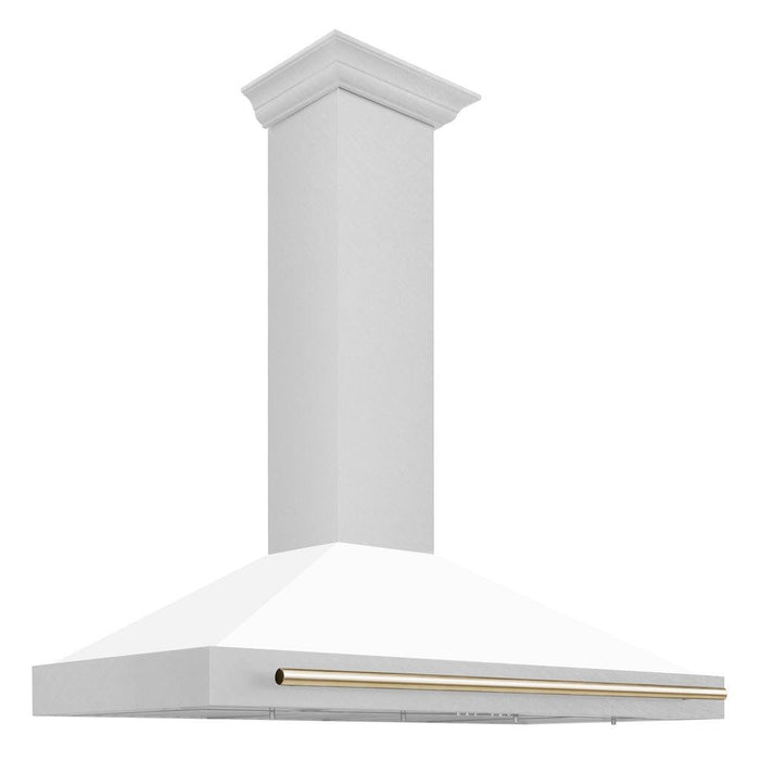 ZLINE Autograph Edition Convertible Fingerprint Resistant DuraSnow® Stainless Steel Range Hood with White Matte Shell and Polished Gold Handle (KB4SNZ-WM-G)