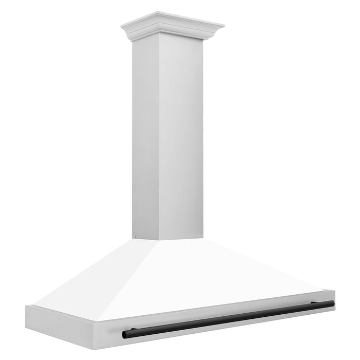 ZLINE Autograph Edition Convertible Stainless Steel Range Hood with White Matte Shell and Matte Black Accents (KB4STZ-WM-MB) Matte Black, side.