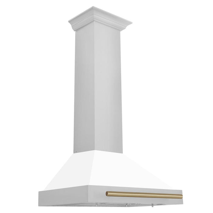 ZLINE Autograph Edition Convertible Stainless Steel Range Hood with White Matte Shell and Champagne Bronze Accents (KB4STZ-WM-CB)