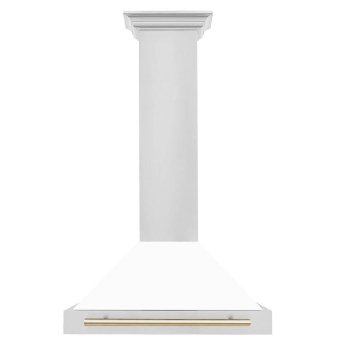 ZLINE Autograph Edition Convertible Stainless Steel Range Hood with White Matte Shell and Polished Gold Accents (KB4STZ-WM-G)