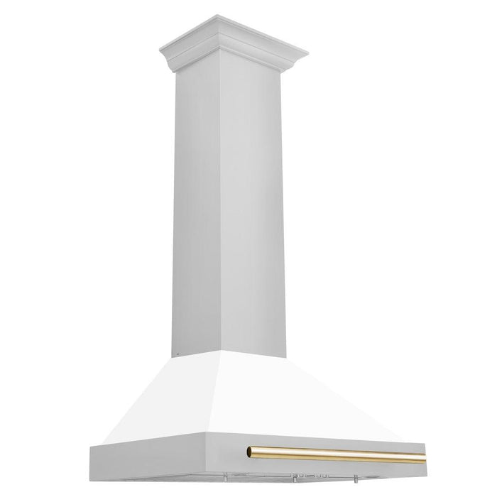 ZLINE Autograph Edition Convertible Stainless Steel Range Hood with White Matte Shell and Polished Gold Accents (KB4STZ-WM-G)