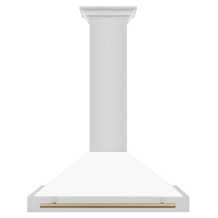 ZLINE Autograph Edition Convertible Stainless Steel Range Hood with White Matte Shell and Champagne Bronze Accents (KB4STZ-WM-CB)