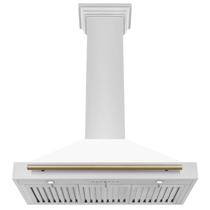 ZLINE Autograph Edition Convertible Stainless Steel Range Hood with White Matte Shell and Champagne Bronze Accents (KB4STZ-WM-CB)