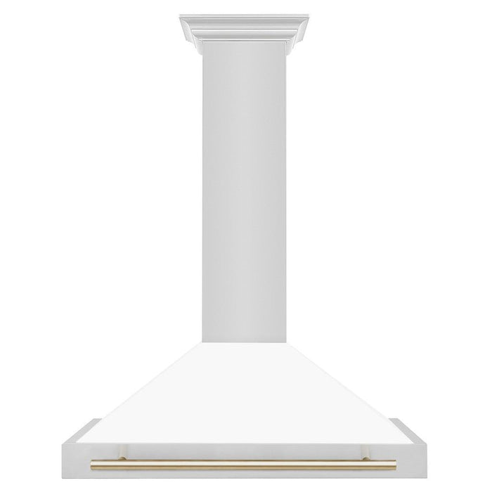 ZLINE Autograph Edition Convertible Stainless Steel Range Hood with White Matte Shell and Polished Gold Accents (KB4STZ-WM-G)