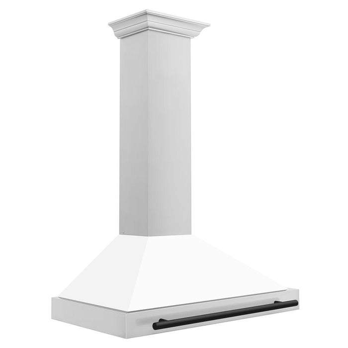 ZLINE Autograph Edition Convertible Stainless Steel Range Hood with White Matte Shell and Matte Black Accents (KB4STZ-WM-MB) Matte Black, side.