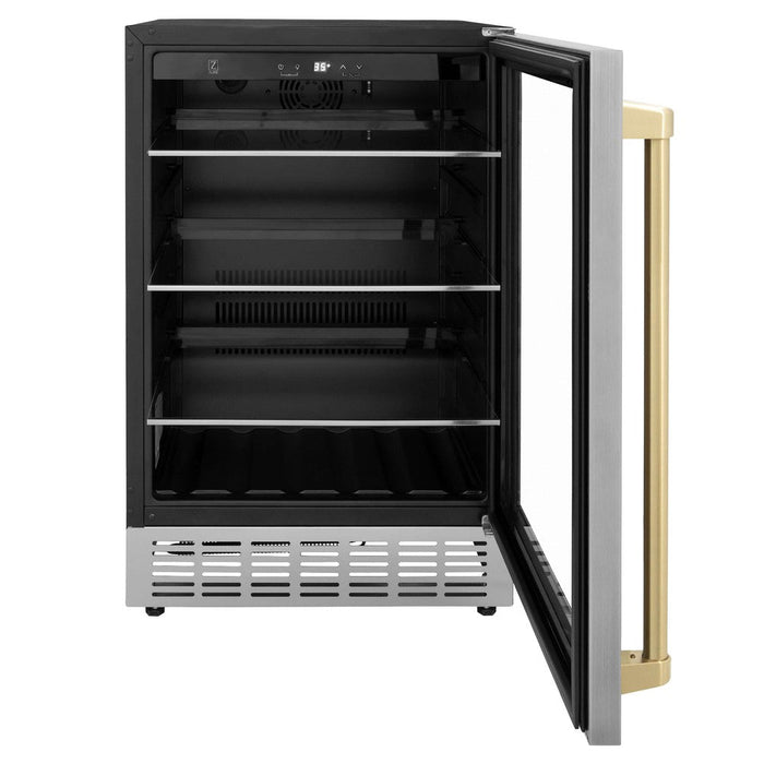 ZLINE Autograph Edition 24 in. Monument 154 Can Beverage Fridge in Stainless Steel with Champagne Bronze Accents (RBVZ-US-24-CB)