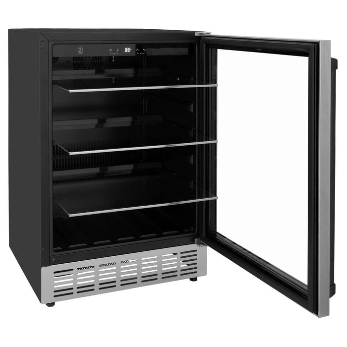 ZLINE Autograph Edition 24 in. Monument 154 Can Beverage Fridge in Stainless Steel with Matte Black Accents (RBVZ-US-24-MB)