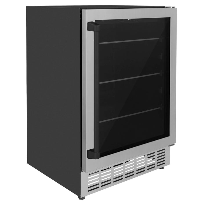 ZLINE Autograph Edition 24 in. Monument 154 Can Beverage Fridge in Stainless Steel with Matte Black Accents (RBVZ-US-24-MB)