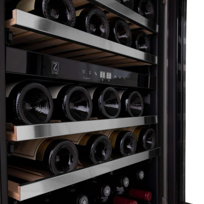 ZLINE Autograph Edition 24 in. Monument Dual Zone 44-Bottle Wine Cooler in Stainless Steel with Polished Gold Accents (RWVZ-UD-24-G)