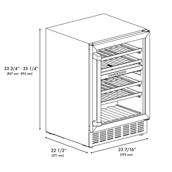 ZLINE Autograph Edition 24 in. Monument Dual Zone 44-Bottle Wine Cooler in Stainless Steel with Matte Black Accents (RWVZ-UD-24-MB)