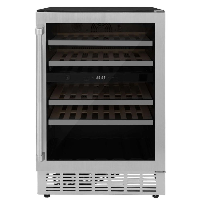 ZLINE Kitchen Package with Refrigeration, 36 in. Stainless Steel Gas Range, 36 in. Range Hood, Microwave Drawer, 24 in. Tall Tub Dishwasher and Wine Cooler (6KPR-SGRRH36-MWDWV-RWV)