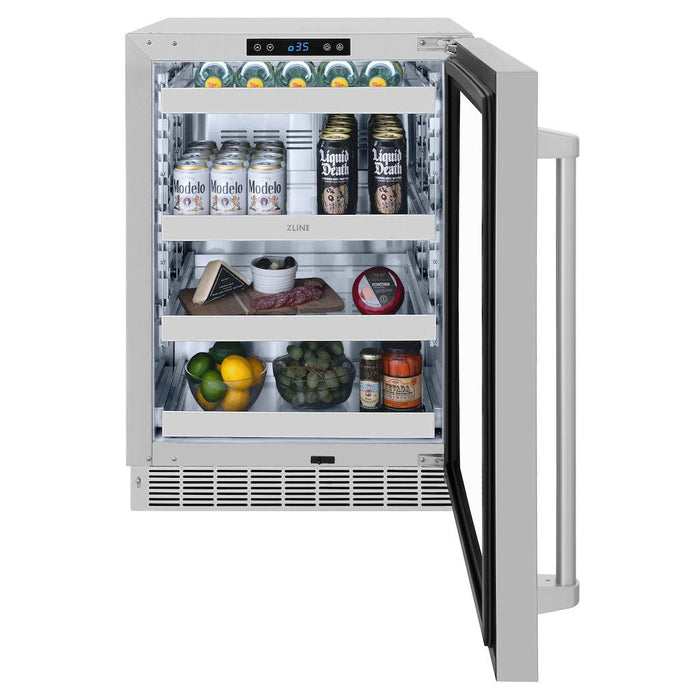 ZLINE 24 in. Touchstone 151 Can Beverage Fridge With Stainless Steel Glass Door (RBSO-GS-24)