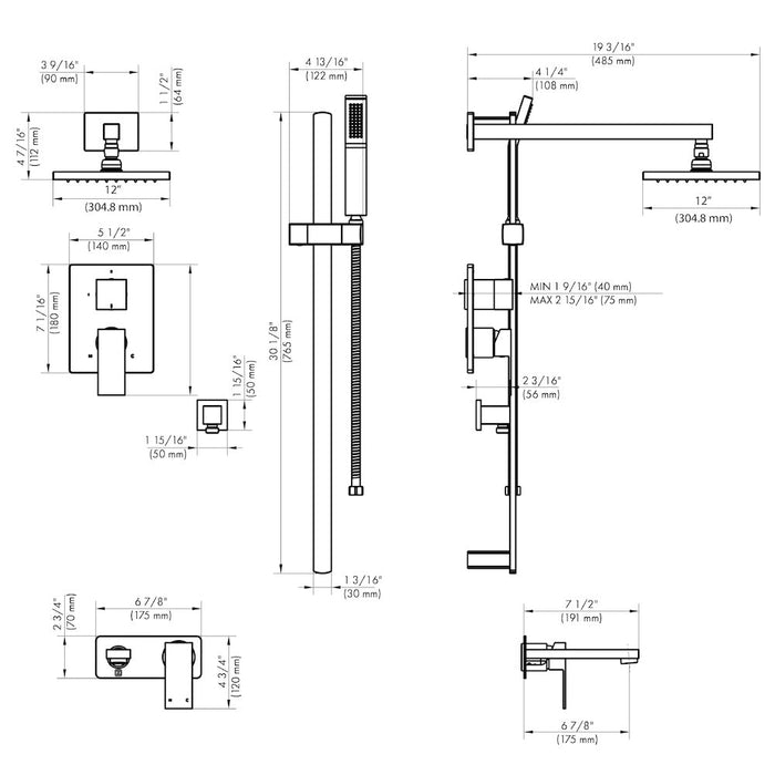 ZLINE Bliss Rainfall Shower System with 12 in. Oversized Shower Head in Brushed Nickel (BLS-SHS12-BN)