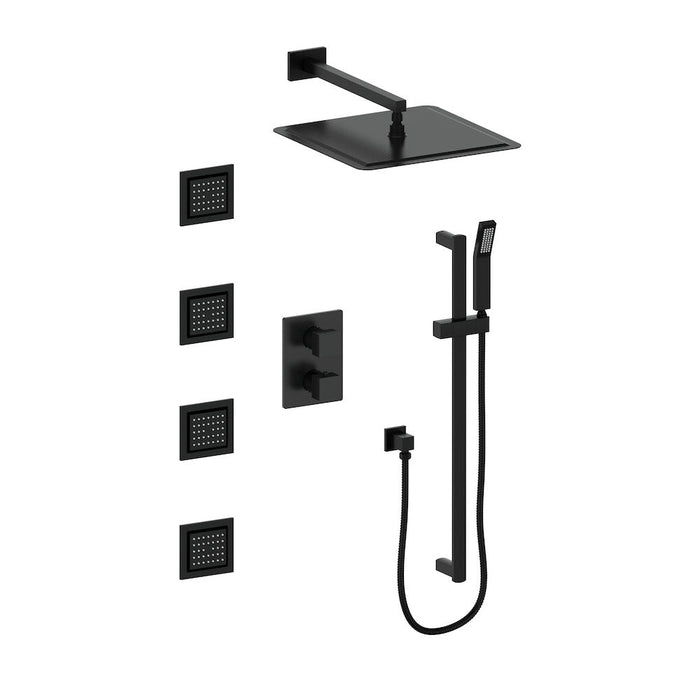 ZLINE Crystal Bay Thermostatic Shower System with Body Jets in Matte Black (CBY-SHS-T3-MB)