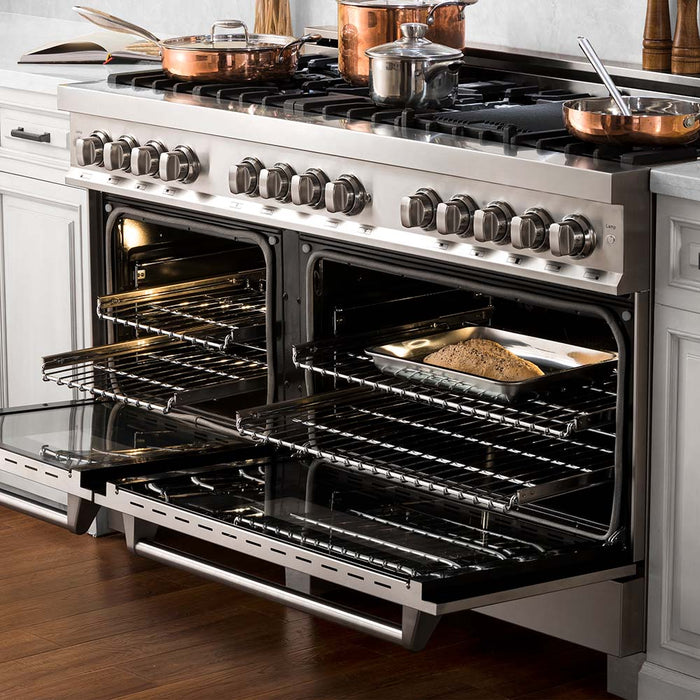 ZLINE 60 in. 7.4 cu. ft. Legacy Dual Fuel Range with Gas Cooktop and 2 Electric Convection Ovens in Stainless Steel with 8 Brass Burners (RA-BR-60)