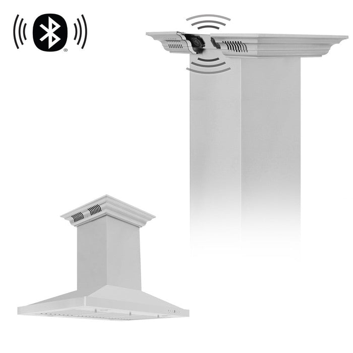 ZLINE Island Mount Range Hood in Stainless Steel with Built-in CrownSound Bluetooth Speakers (GL2iCRN-BT)