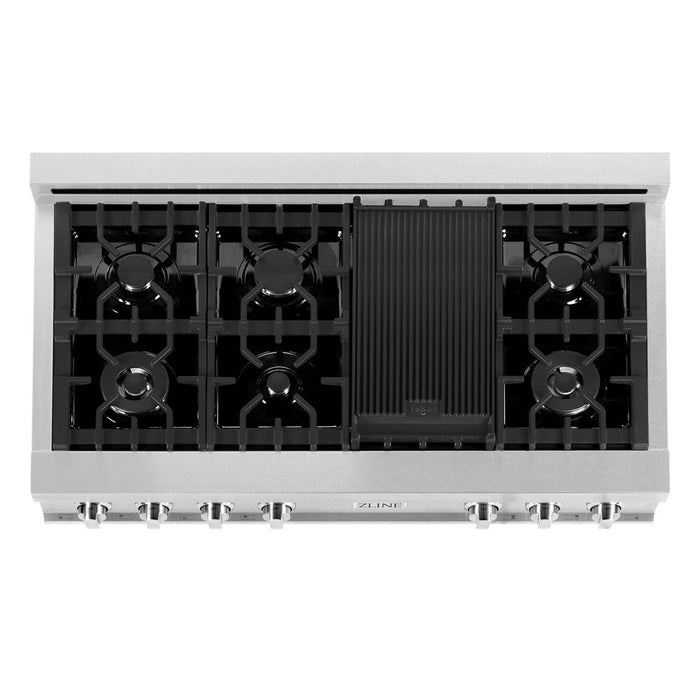 ZLINE 48 in. Porcelain Gas Rangetop in DuraSnow® Stainless Steel with 7 Gas Burners and Griddle (RTS-48)