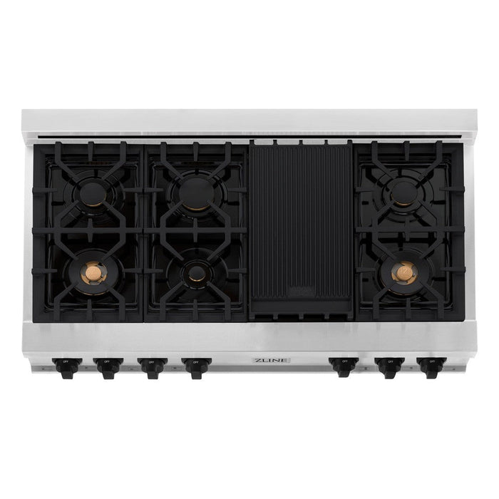 ZLINE Autograph Edition 48 in. Porcelain Rangetop with 7 Gas Burners in Stainless Steel with Matte Black Accents (RTZ-48-MB)