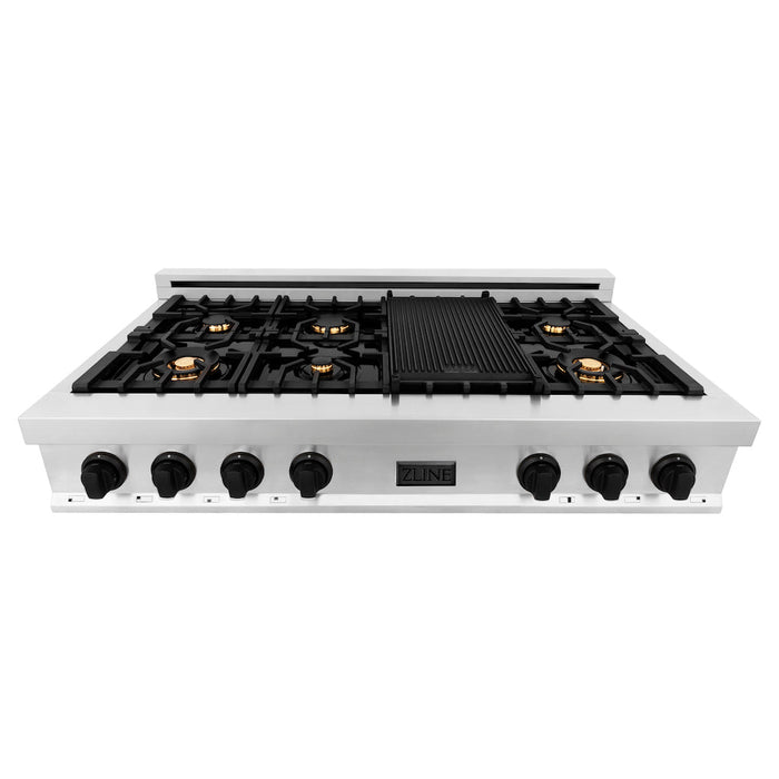 ZLINE Autograph Edition 48 in. Porcelain Rangetop with 7 Gas Burners in Stainless Steel with Matte Black Accents (RTZ-48-MB)