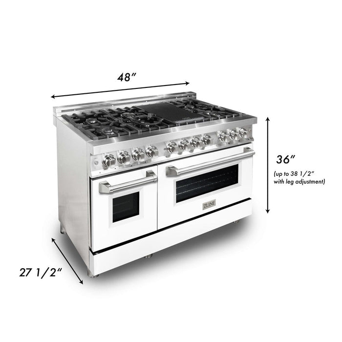 ZLINE 48 in. 6.0 cu. ft. Legacy Dual Fuel Range with 7 Burner Gas Cooktop and 2 Electric Ovens in Stainless Steel and White Matte Doors (RA-WM-48)