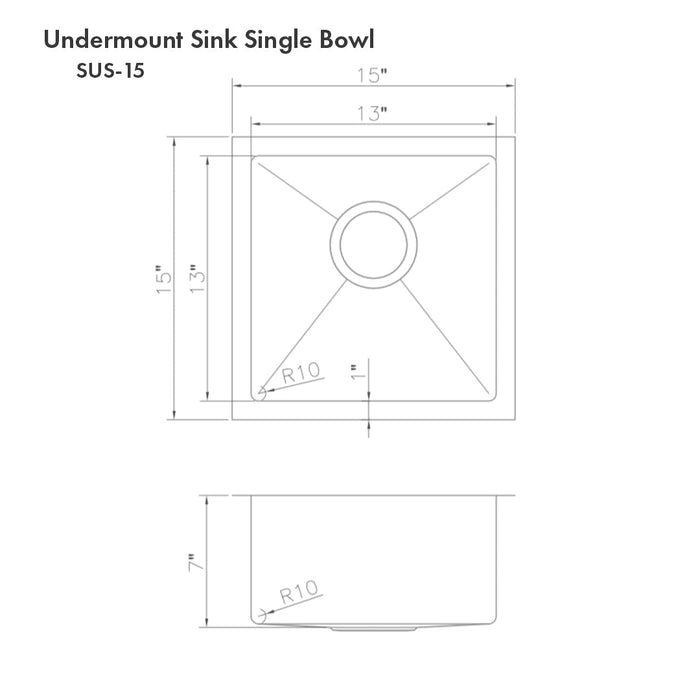 ZLINE Boreal 15 in. Undermount Single Bowl Stainless Steel Bar Kitchen Sink (SUS-15)