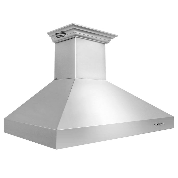 ZLINE Professional Wall Mount Range Hood in Stainless Steel with Built-in ZLINE CrownSound Bluetooth Speakers (697CRN-BT) 48 Inch side, above.