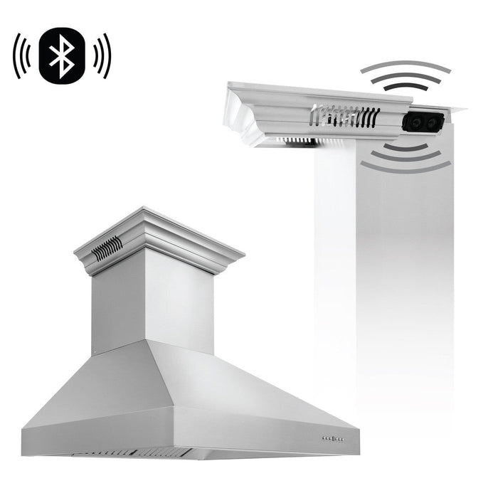 ZLINE Professional Wall Mount Range Hood in Stainless Steel with Built-in CrownSound Bluetooth Speakers (697CRN-BT)