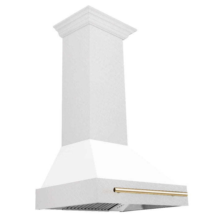 ZLINE Autograph Edition 30 in. Fingerprint Resistant Stainless Steel Range Hood with White Matte Shell and Accented Handle (8654SNZ-WM30) Polished Gold